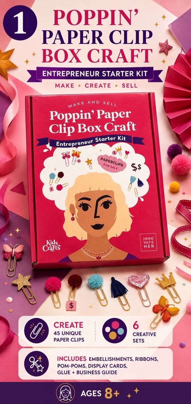 InnovateHER Poppin' Paper Clip Box Craft Entrepreneur Starter Kit Ages 8+